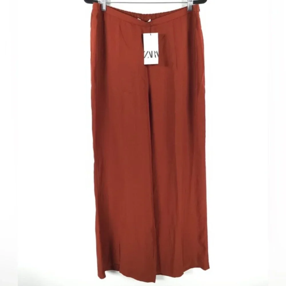 NWT ZARA Wide Leg Flowy Back Elastic Waist Pants Flying FabricCooper 9479/054 XL
